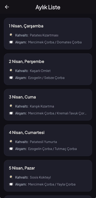 Aylık Liste Ekranı
